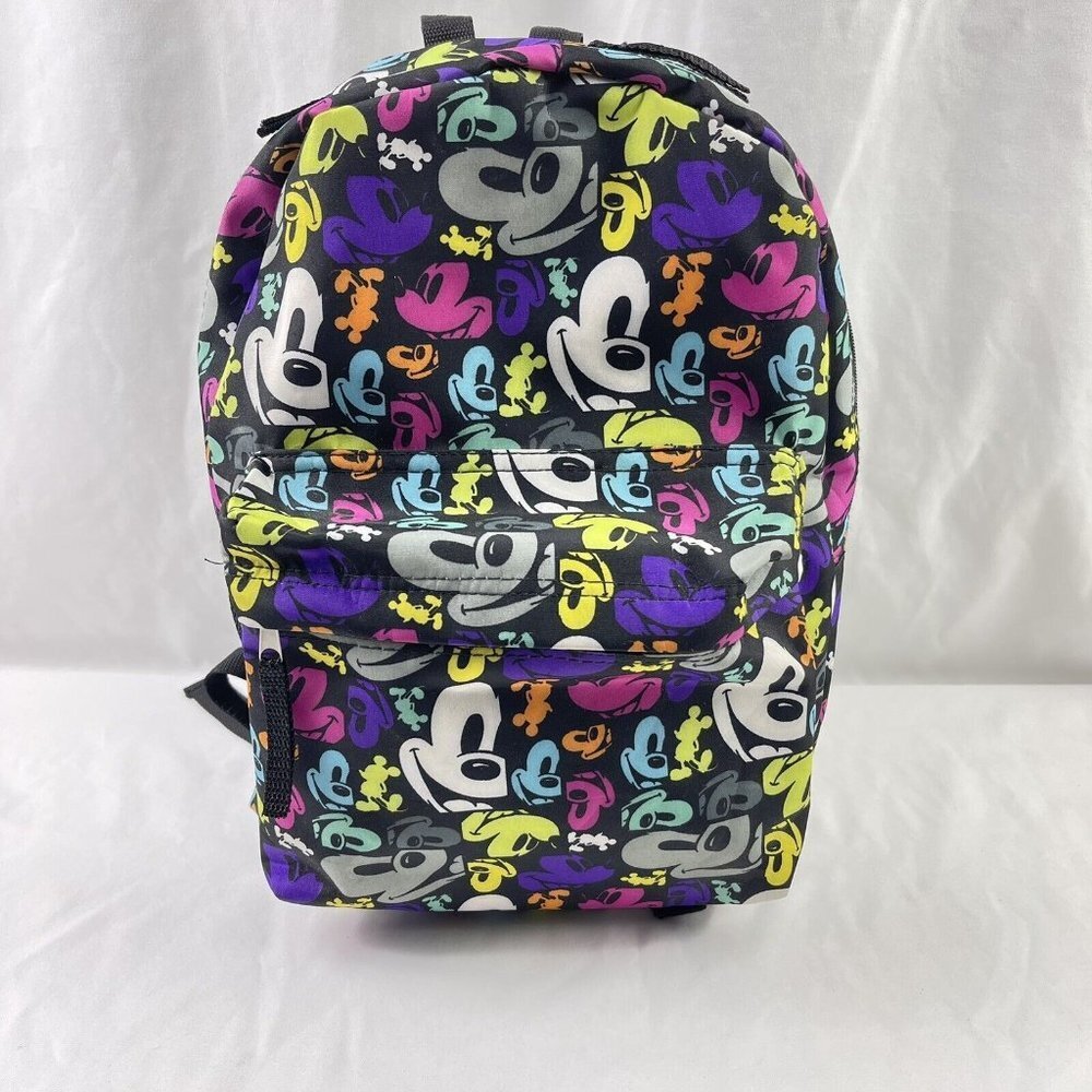 Disney Parks Authentic Mickey Mouse Backpack Black Rainbow Vinyl 16"